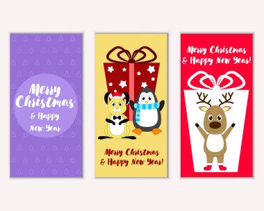 Mutlu Noeller ve mutlu yeni yıl tebrik kartları. Vektör çizim 