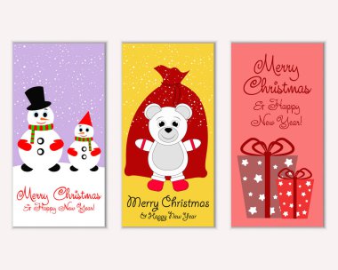 Mutlu Noeller ve mutlu yeni yıl tebrik kartları. Vektör çizim     