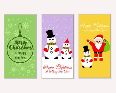 mutlu Noeller ve mutlu yeni yıl tebrik kartları vektör çizim