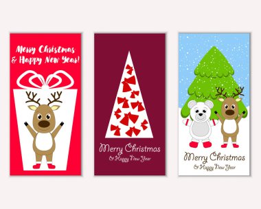 Mutlu Noeller ve mutlu yeni yıl tebrik kartları. Vektör çizim 