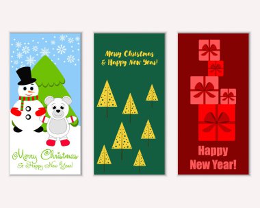 mutlu Noeller ve mutlu yeni yıl tebrik kartları vektör çizim      