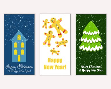 vektör çizim kış tatil tebrik kartları