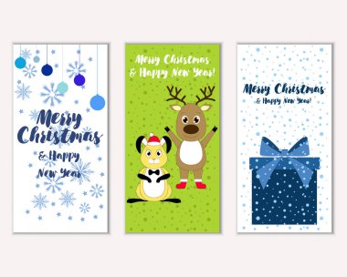 mutlu Noeller ve mutlu yeni yıl tebrik kartları vektör çizim      