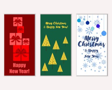 mutlu Noeller ve mutlu yeni yıl tebrik kartları vektör çizim      