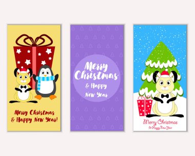 Mutlu Noeller ve mutlu yeni yıl tebrik kartları. Vektör çizim 