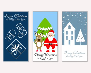 mutlu Noeller ve mutlu yeni yıl tebrik kartları vektör çizim