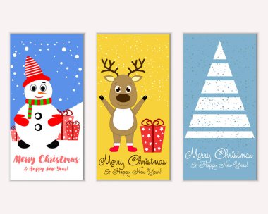mutlu Noeller ve mutlu yeni yıl tebrik kartları vektör çizim       