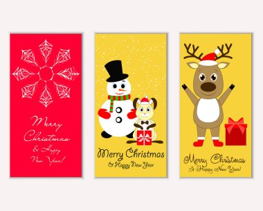 mutlu Noeller ve mutlu yeni yıl tebrik kartları vektör çizim   