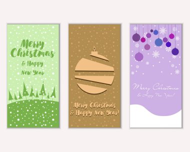 mutlu Noeller ve mutlu yeni yıl tebrik kartları vektör çizim