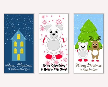 Mutlu Noeller ve mutlu yeni yıl tebrik kartları. Vektör çizim 