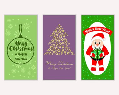 mutlu Noeller ve mutlu yeni yıl tebrik kartları vektör çizim