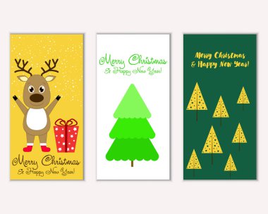 Mutlu Noeller ve mutlu yeni yıl tebrik kartları. Vektör çizim   