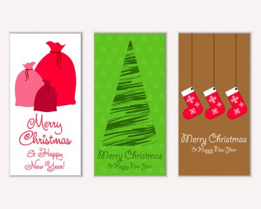 Mutlu Noeller ve mutlu yeni yıl tebrik kartları. Vektör çizim   