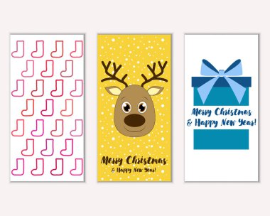 mutlu Noeller ve mutlu yeni yıl tebrik kartları vektör çizim     