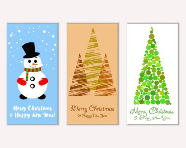 Renkli Noel kartları yılbaşı süsleri ve kardan adam vektör çizim ile