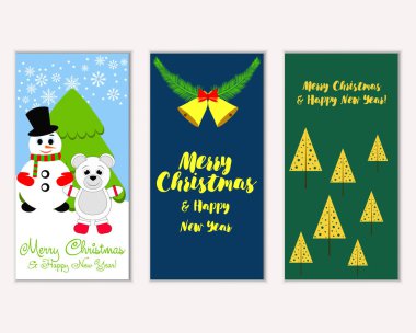 mutlu Noeller ve mutlu yeni yıl tebrik kartları vektör çizim       