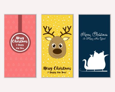 mutlu Noeller ve mutlu yeni yıl tebrik kartları vektör çizim