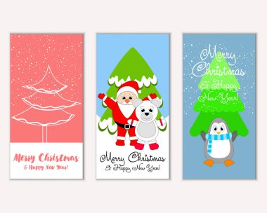 mutlu Noeller ve mutlu yeni yıl tebrik kartları vektör çizim