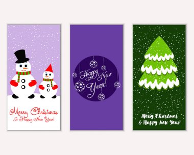 mutlu Noeller ve mutlu yeni yıl tebrik kartları vektör çizim