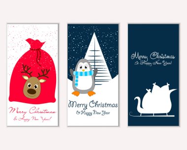 mutlu Noeller ve mutlu yeni yıl tebrik kartları vektör çizim     