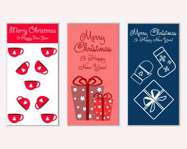 mutlu Noeller ve mutlu yeni yıl tebrik kartları vektör çizim
