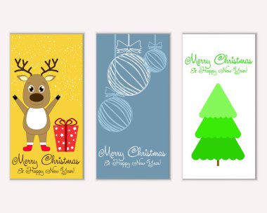 Mutlu Noeller ve mutlu yeni yıl tebrik kartları. Vektör çizim   