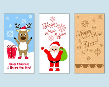 mutlu Noeller ve mutlu yeni yıl tebrik kartları vektör çizim