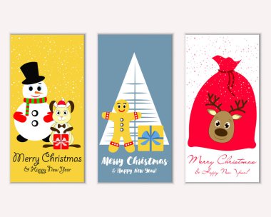 Mutlu Noeller ve mutlu yeni yıl tebrik kartları. Vektör çizim   