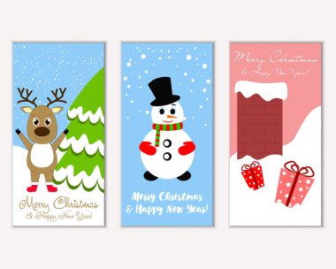 vektör çizim kış tatil tebrik kartları