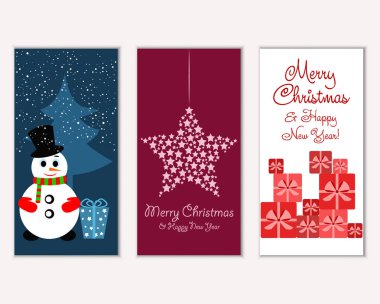Mutlu Noeller ve mutlu yeni yıl tebrik kartları. Vektör çizim   