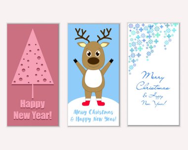 mutlu Noeller ve mutlu yeni yıl tebrik kartları vektör çizim