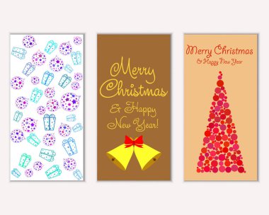 Mutlu Noeller ve mutlu yeni yıl tebrik kartları. Vektör çizim   