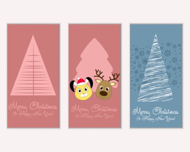 mutlu Noeller ve mutlu yeni yıl tebrik kartları vektör çizim     