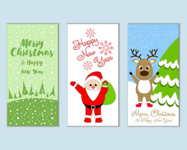 mutlu Noeller ve mutlu yeni yıl tebrik kartları vektör çizim