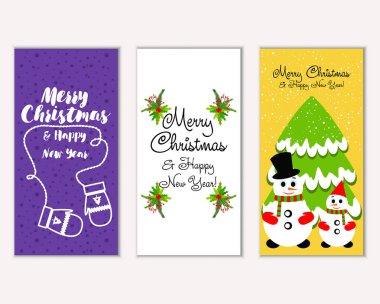 mutlu Noeller ve mutlu yeni yıl tebrik kartları vektör çizim