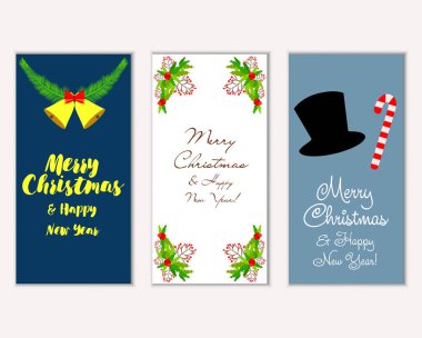 Mutlu Noeller ve mutlu yeni yıl tebrik kartları. Vektör çizim   