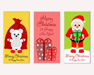 Mutlu Noeller ve mutlu yeni yıl tebrik kartları. Vektör çizim     