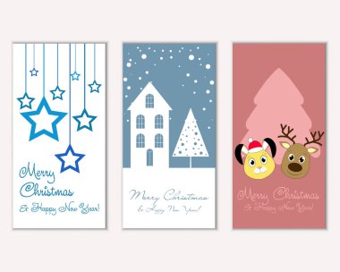 mutlu Noeller ve mutlu yeni yıl tebrik kartları vektör çizim     