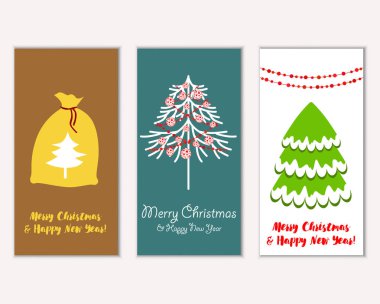 Mutlu Noeller ve mutlu yeni yıl tebrik kartları. Vektör çizim 