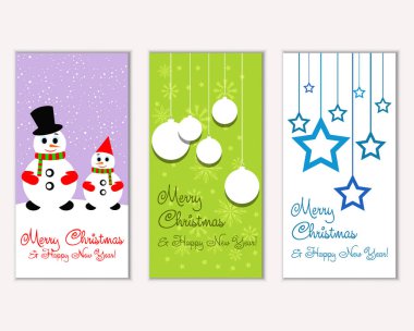 mutlu Noeller ve mutlu yeni yıl tebrik kartları vektör çizim
