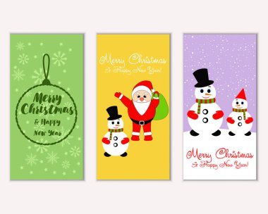 mutlu Noeller ve mutlu yeni yıl tebrik kartları vektör çizim