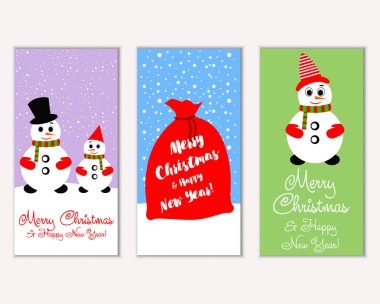 mutlu Noeller ve mutlu yeni yıl tebrik kartları vektör çizim