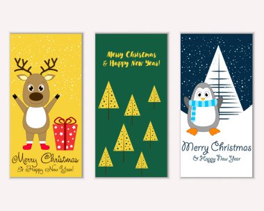 Mutlu Noeller ve mutlu yeni yıl tebrik kartları. Vektör çizim   