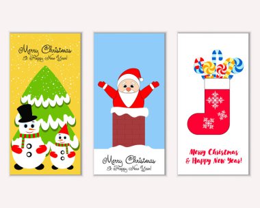 mutlu Noeller ve mutlu yeni yıl tebrik kartları vektör çizim
