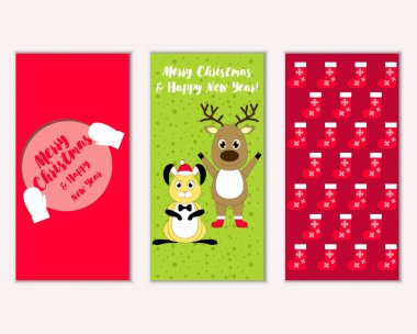 mutlu Noeller ve mutlu yeni yıl tebrik kartları vektör çizim      
