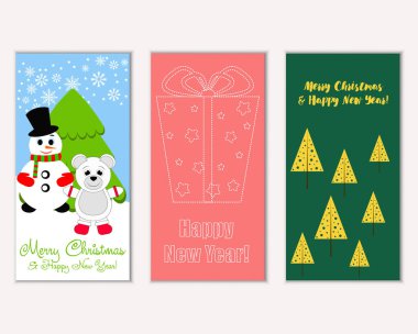 mutlu Noeller ve mutlu yeni yıl tebrik kartları vektör çizim       