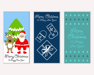 mutlu Noeller ve mutlu yeni yıl tebrik kartları vektör çizim