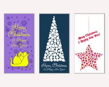 Mutlu Noeller ve mutlu yeni yıl tebrik kartları. Vektör çizim 