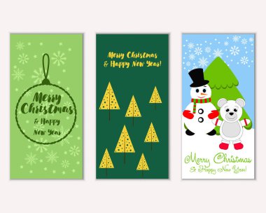 mutlu Noeller ve mutlu yeni yıl tebrik kartları vektör çizim      