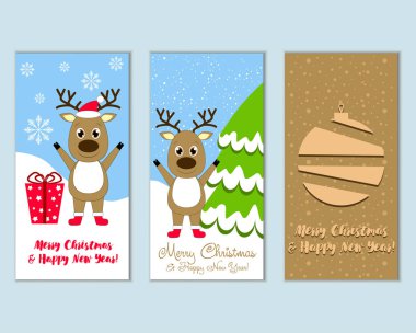 mutlu Noeller ve mutlu yeni yıl tebrik kartları vektör çizim